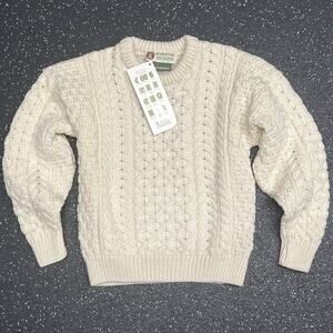 Standun Aran Crew Neck Sweater Cable Knit Merino Wool Children SZ L fishermen